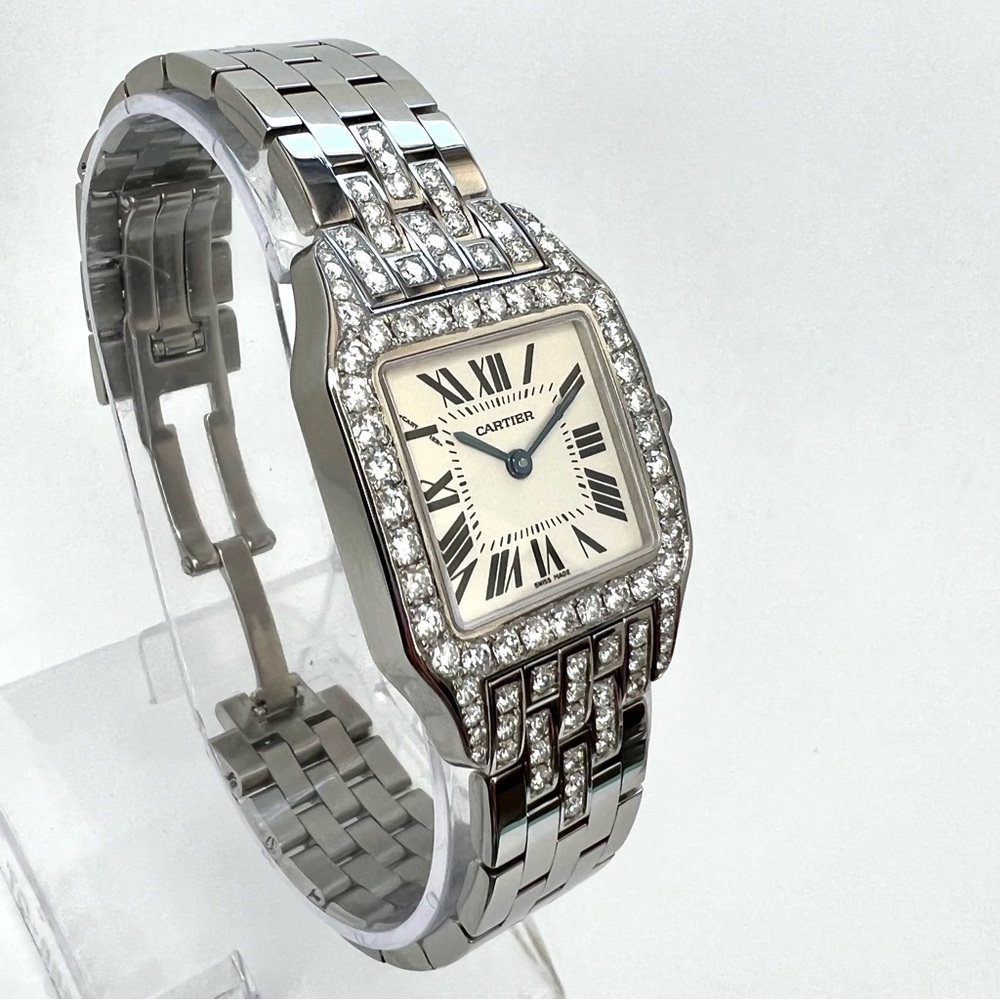 CARTIER SANTOS DEMOISELLE Quartz 26mm Steel 2.59TCW DIAMOND Watch - Picture 4 of 7